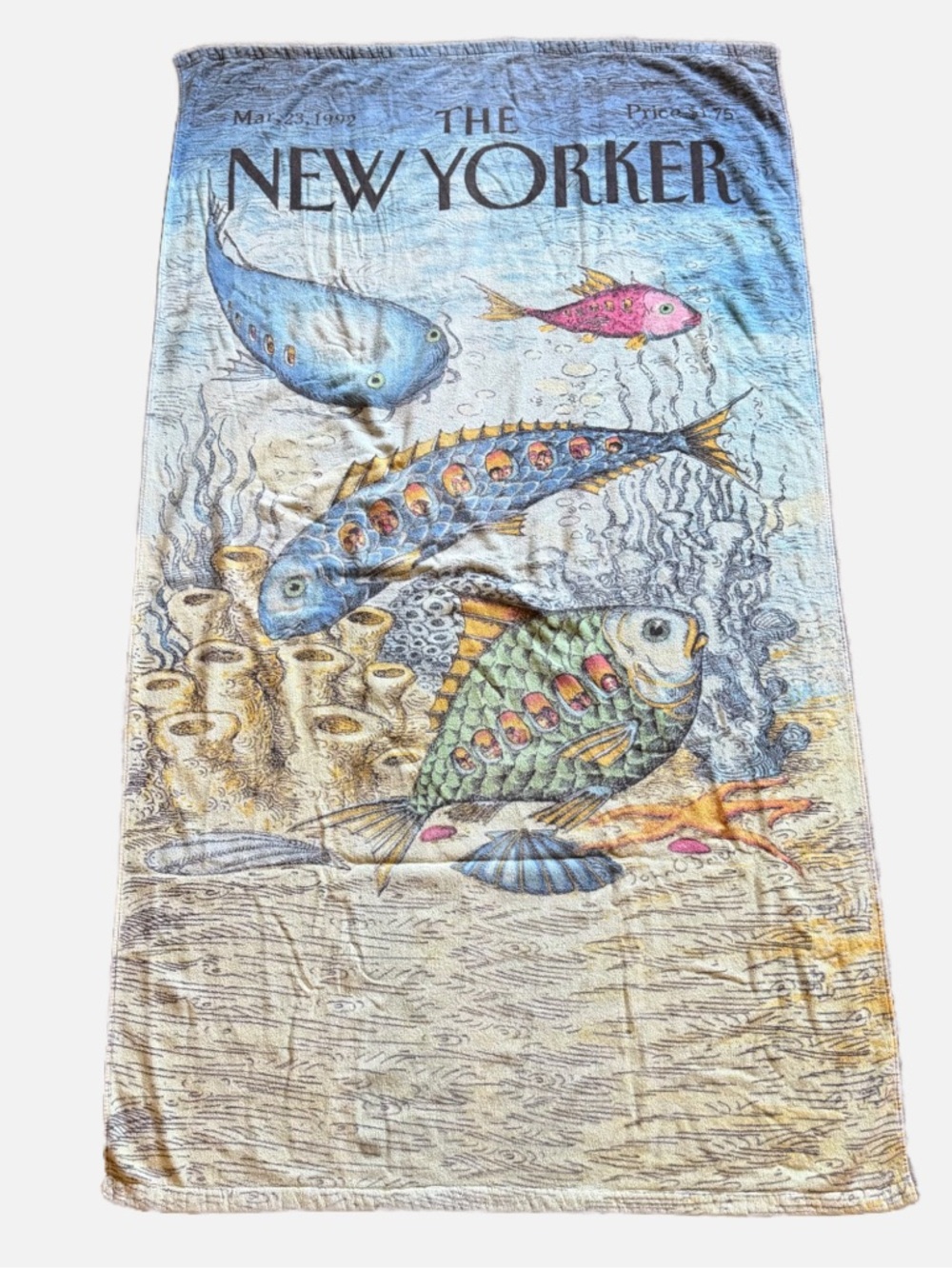 The New Yorker Magazine Cover Beach Towel March 1992 John O’Brien Fish Art Sea